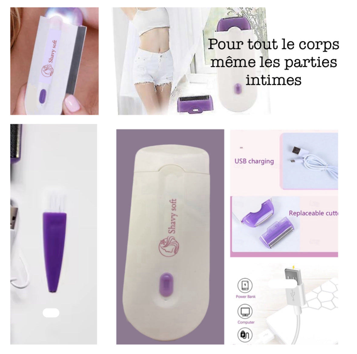 🏷️ Appareil rechargeable, rasage sans douleur visage et corps pour tous types de peaux. - Beauty Diams .com